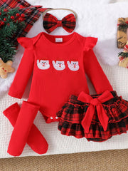 Children's Christmas Ruffle Trim 4-Piece Set OutfitFlow
