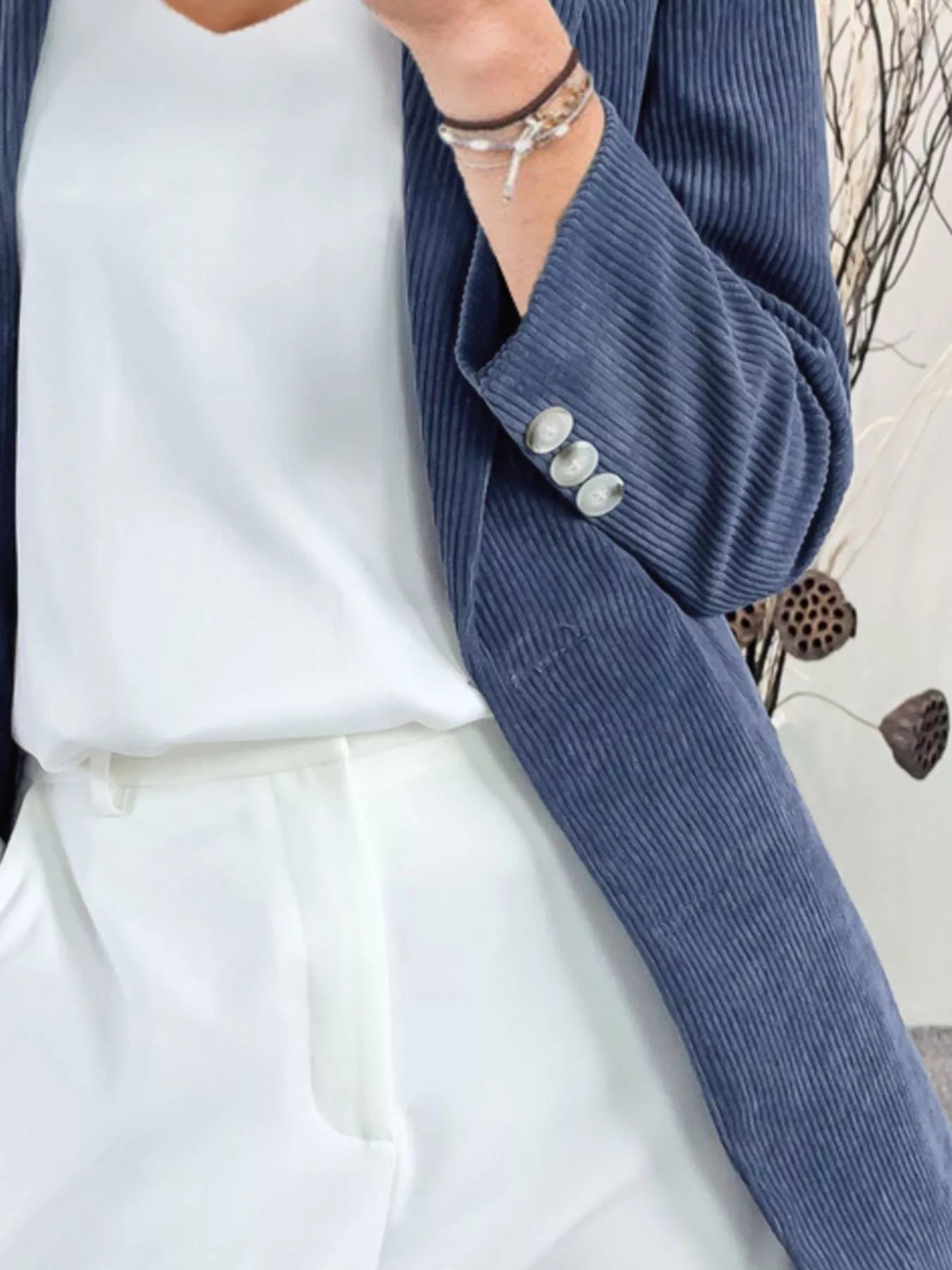 Full Size Corduroy Lapel Collar Casual Blazer Plus Size Trendsi