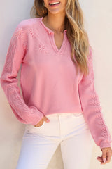 Outfit Flow - Daisy Notched Long Sleeve Sweater