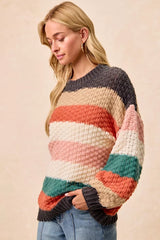 BiBi Stripes Color Block Chunky Sweater OutfitFlow