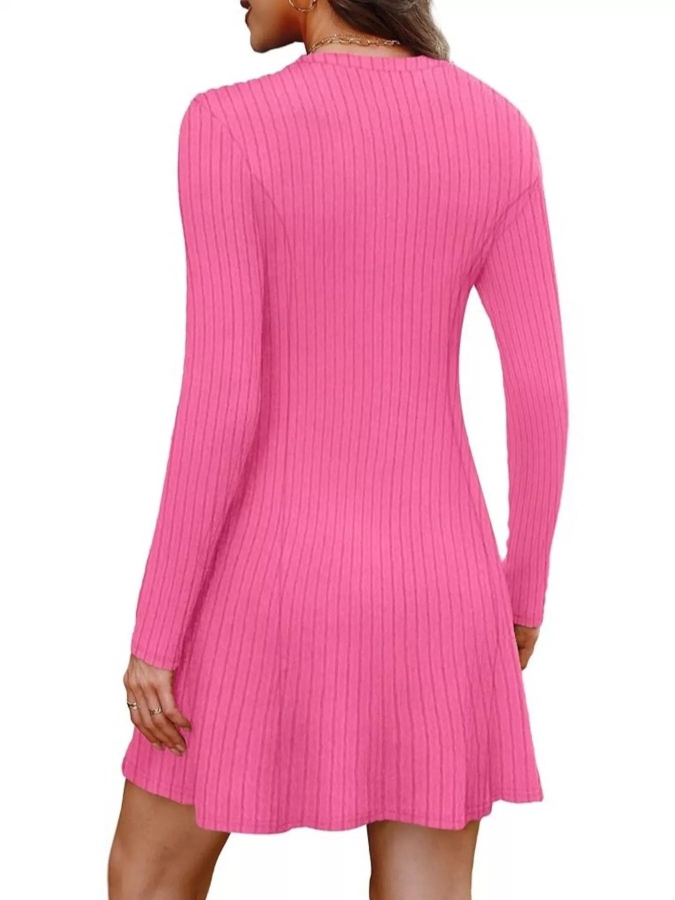 Ribbed Knit Long Sleeve A-Line Dress Trendsi