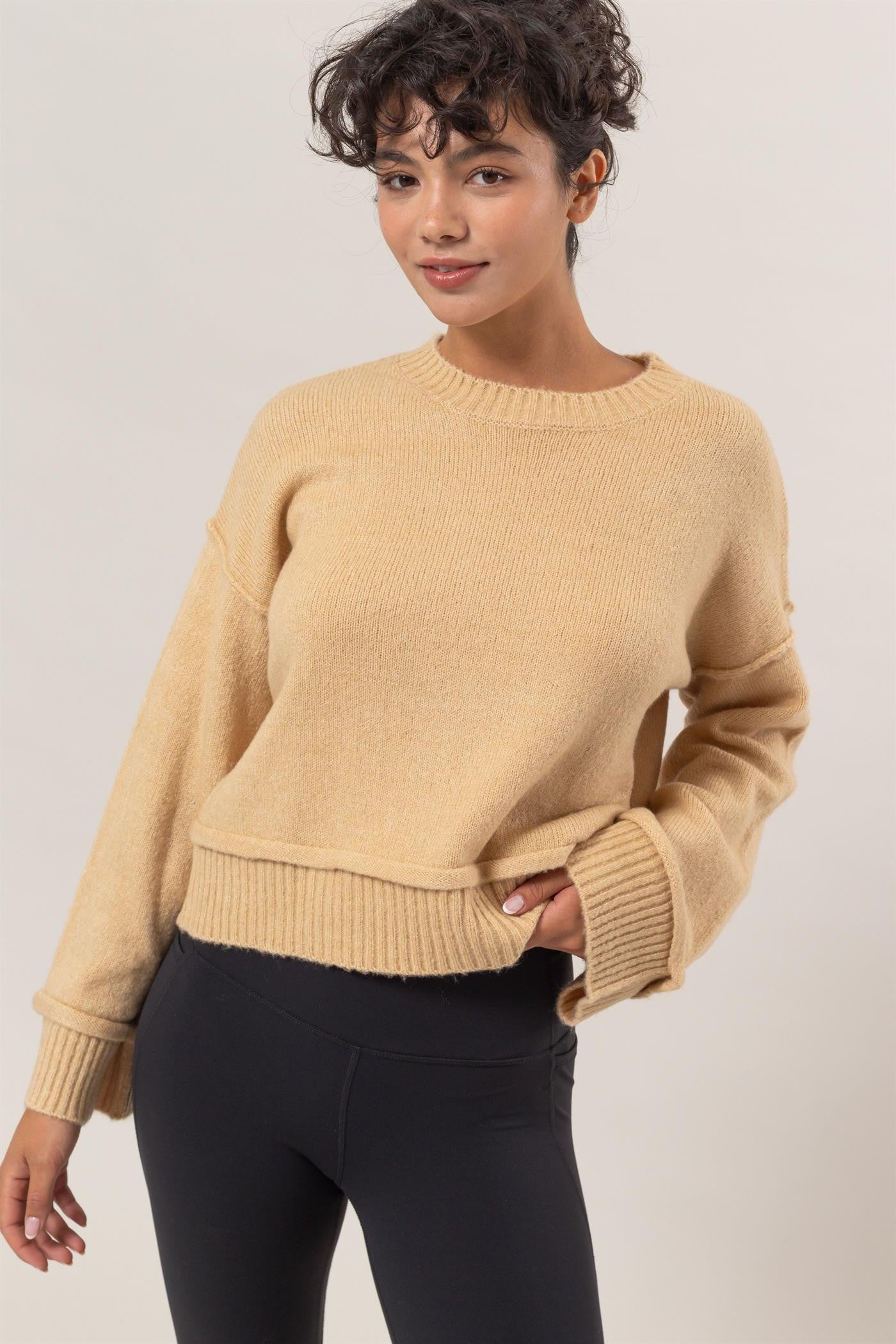 Outfit Flow - HYFVE Round Neck Dropped Shoulder Ribbed Sweater