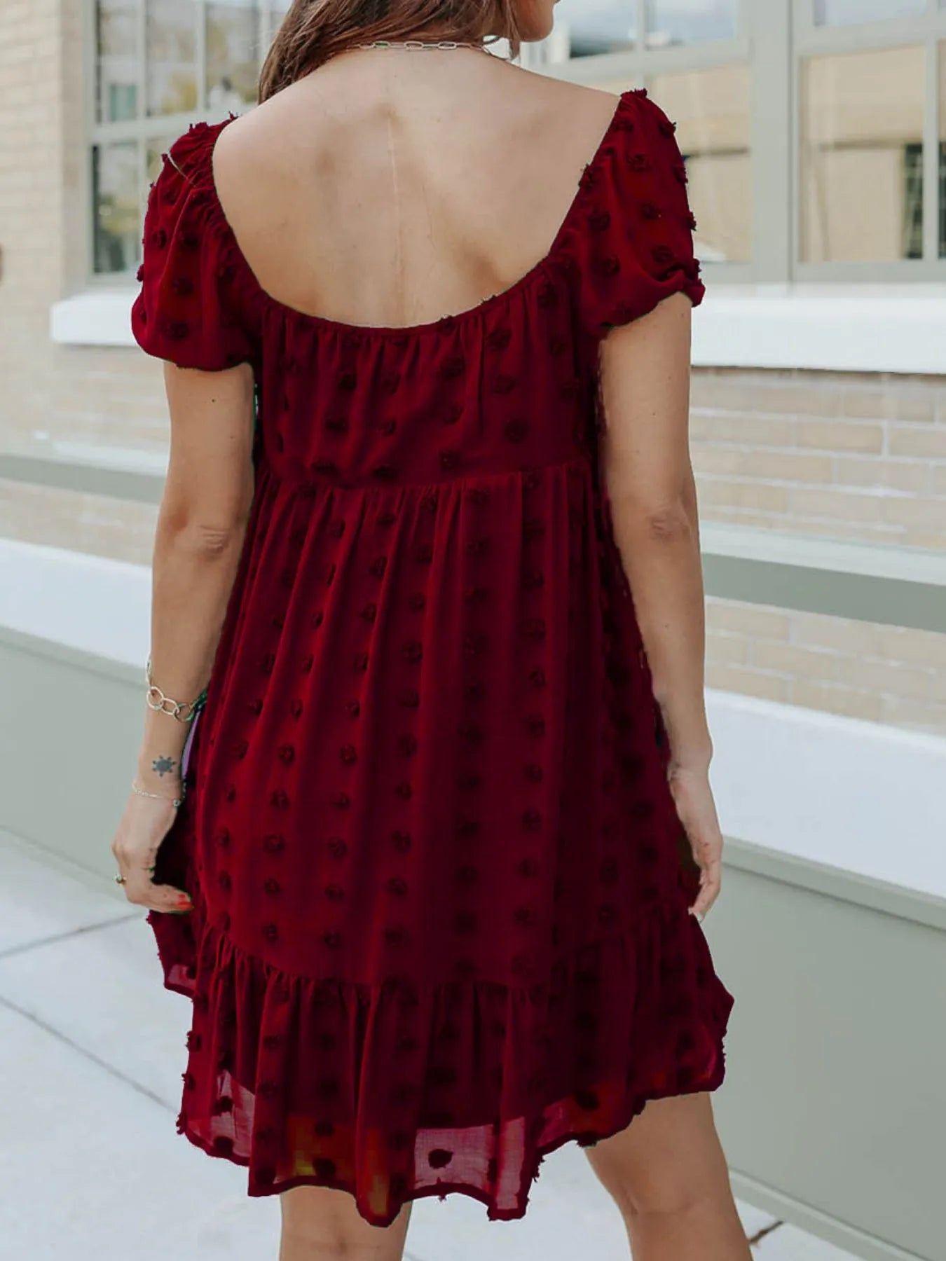 Swiss Dot Square Neck Mini Dress OutfitFlow