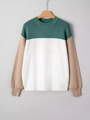 Color Block Plain Ribbed Knit Sweatshirt OutfitFlow
