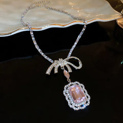 Alloy Crystal Geometric Pendant Necklace Silver One Size OutfitFlow
