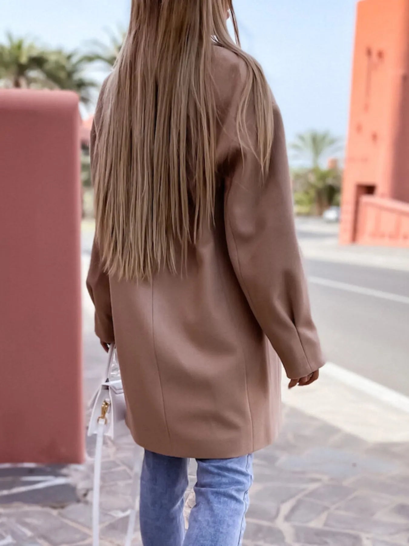 Full Size Double-Breasted Wool Coat Plus Size Trendsi