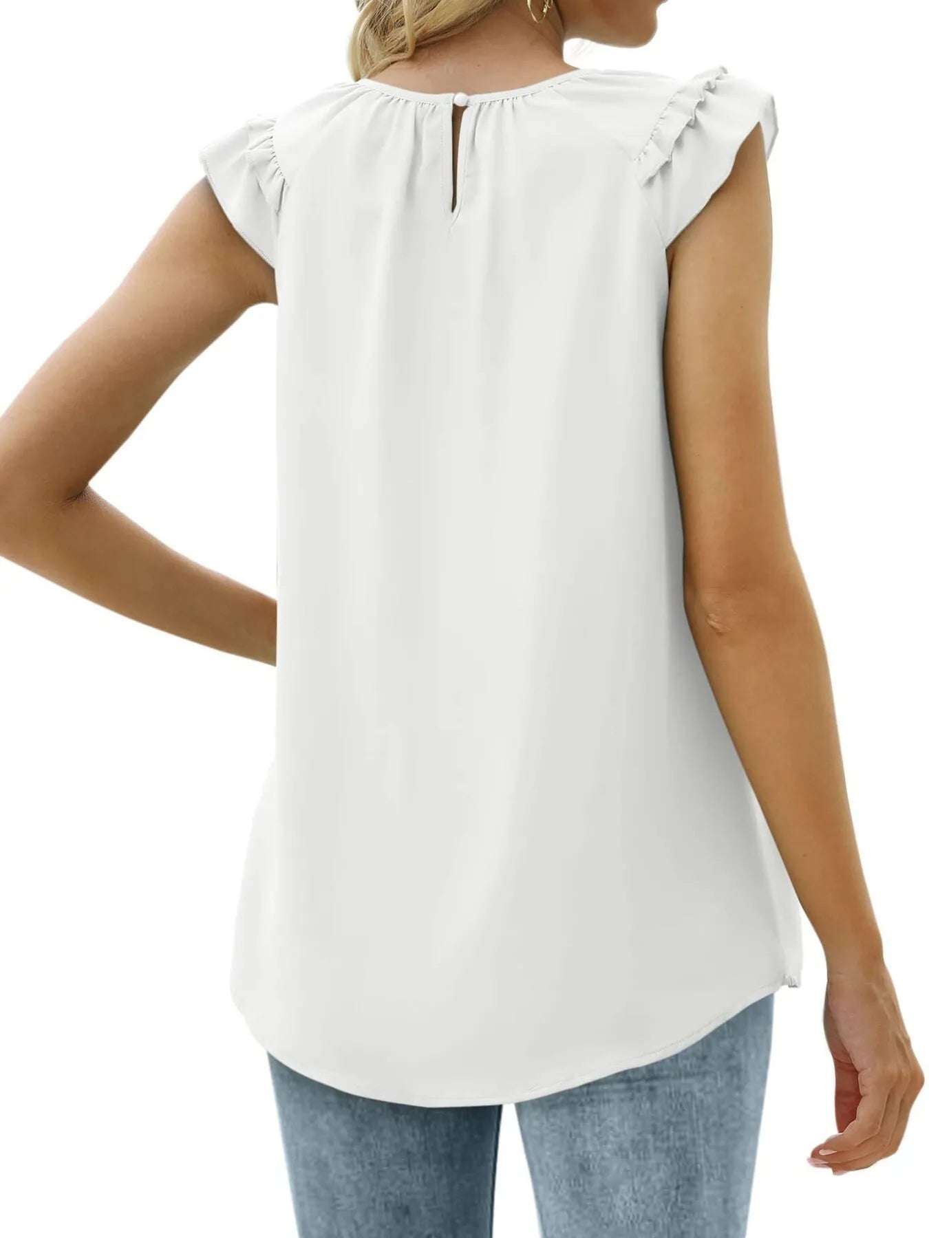 Ruffle Trim Round Neck Blouse OutfitFlow