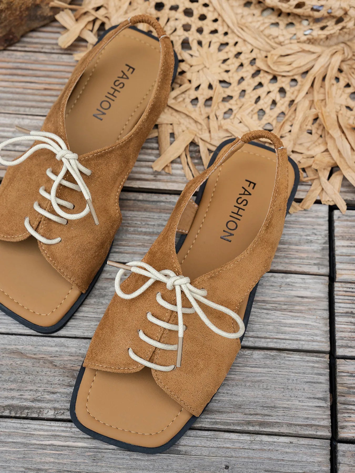Casual Lace-Up Open Toe Flat Sandals OutfitFlow