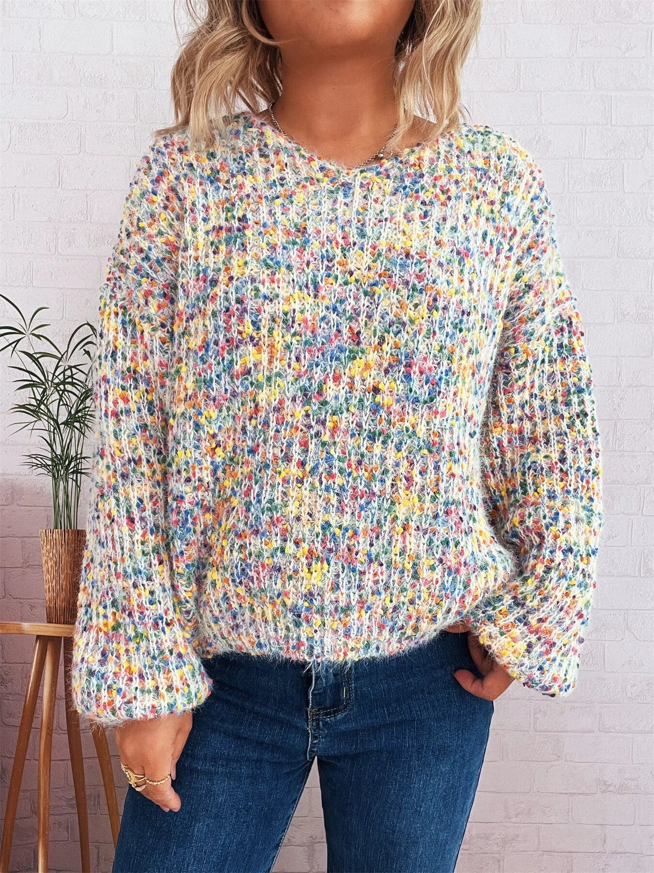 Colorful Long Sleeve Sweater Trendsi