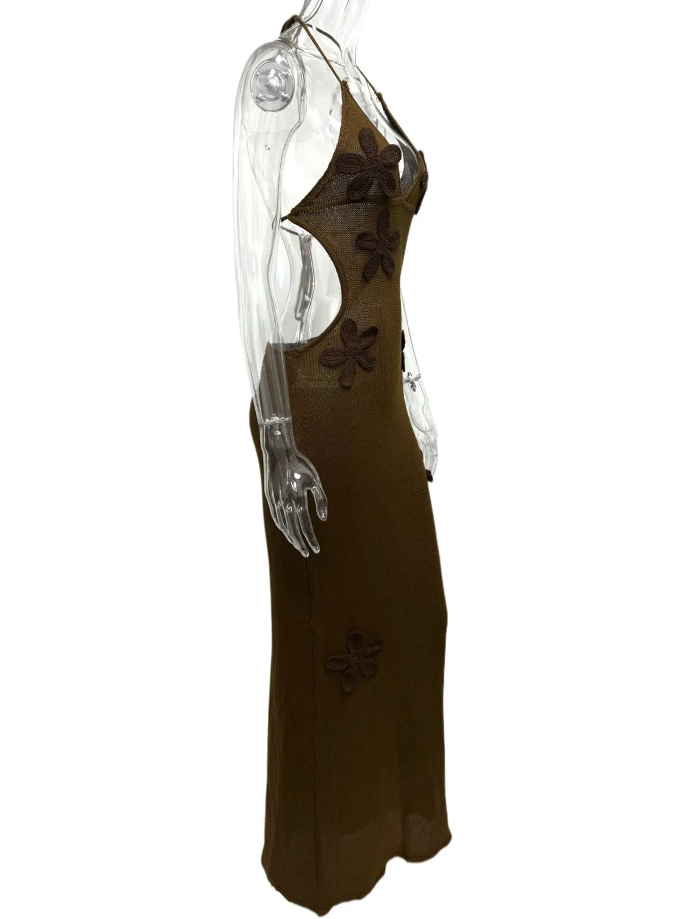 Flower Halter Neck Maxi Knit Dress OutfitFlow