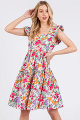 Mittoshop Flower Print Ruffle Shoulder A-line Mini Dress OutfitFlow