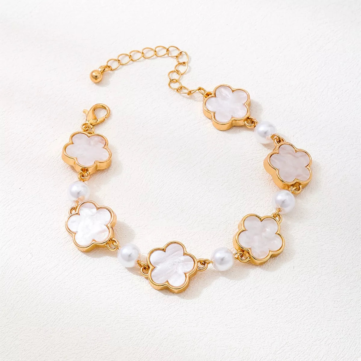 18k Gold-Plated Alloy Flower Bracelet White onesize OutfitFlow