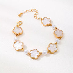18k Gold-Plated Alloy Flower Bracelet White onesize OutfitFlow