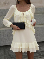 Ruffle Trimmed Long Sleeve Mini Dress OutfitFlow