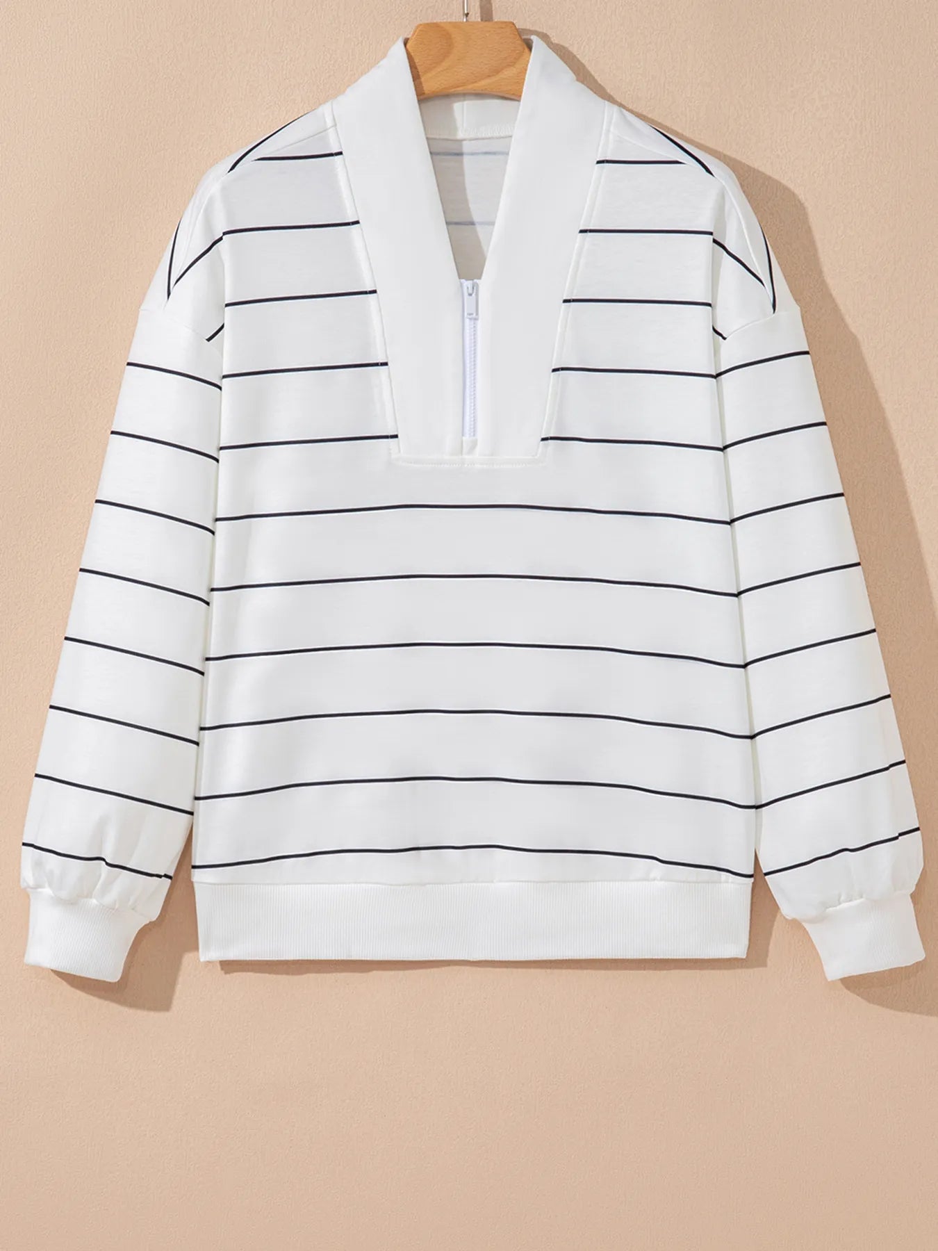 Striped Quarter Zip Sweatshirt with Relaxed Fit OutfitFlow