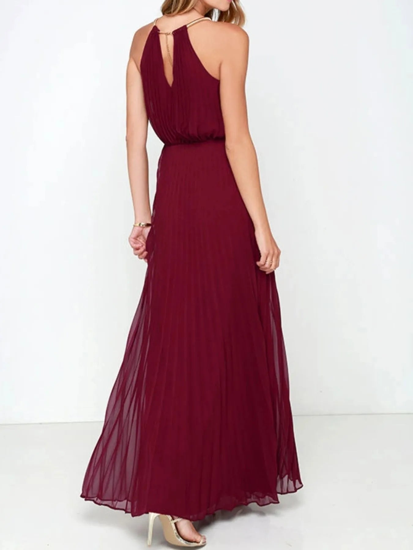 Pleated Sleeveless Maxi Tank Dress OutfitFlow