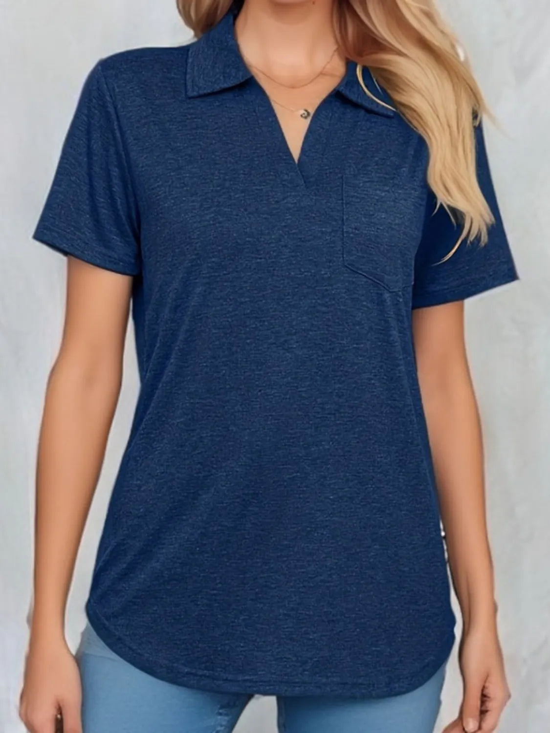 Johnny Collar Short Sleeve Top Navy OutfitFlow