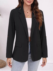 Lapel Collar Roll-Up Sleeve Blazer OutfitFlow