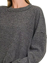 Zenana Full Size Brushed Ribbed Hacci Drop Shoulder Sweater Plus Size Trendsi