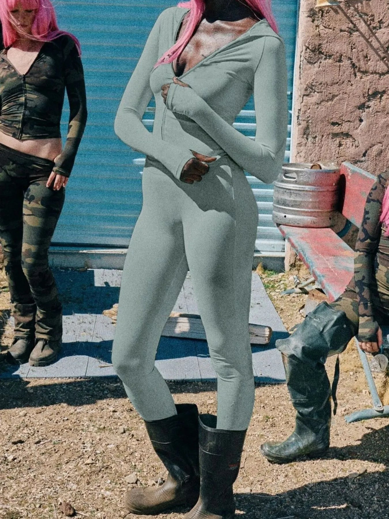 Zip Up Long Sleeve Top and Pants Set OutfitFlow