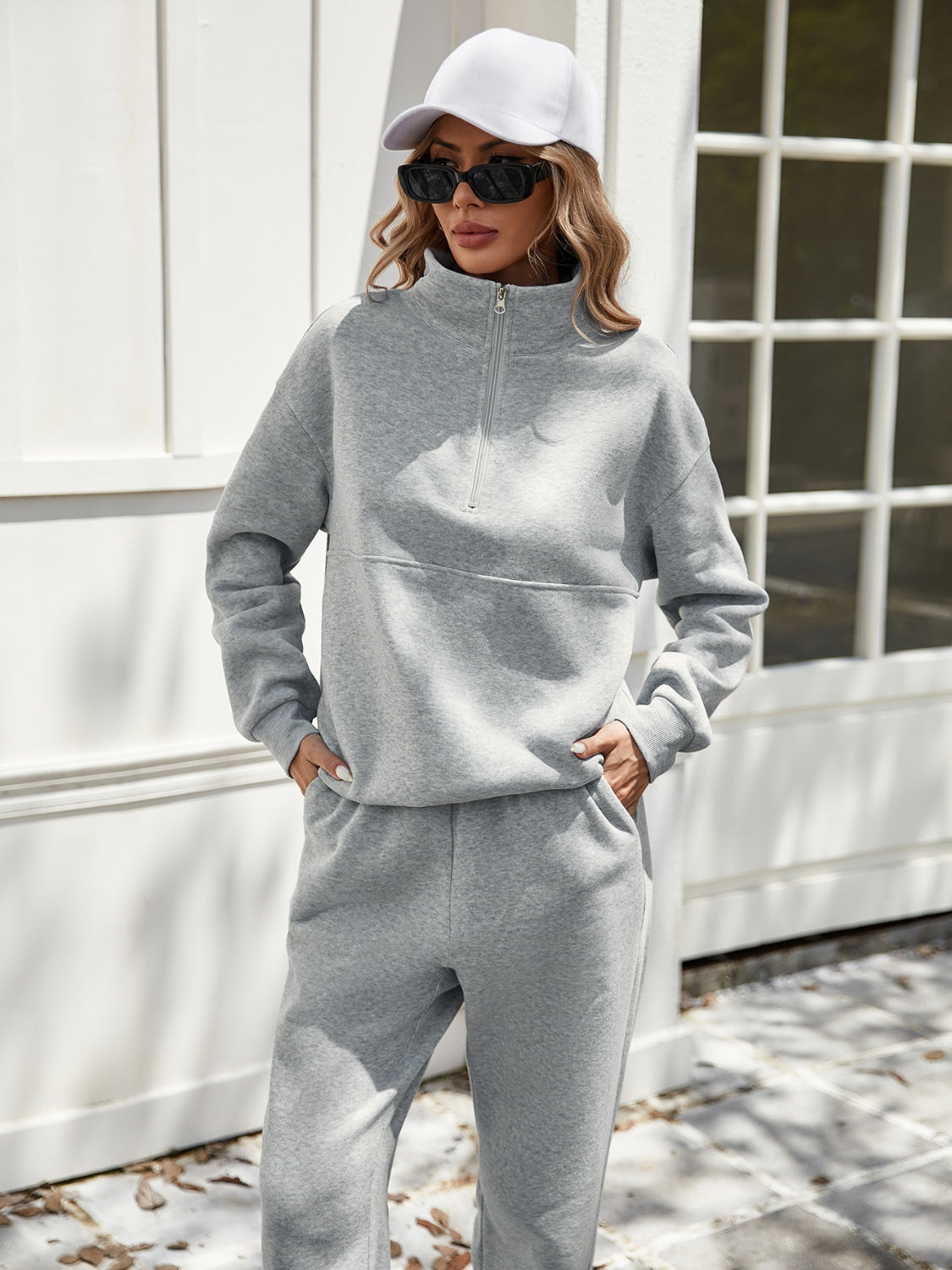 Outfit Flow - Half Zip Long Sleeve Top and Pants Set