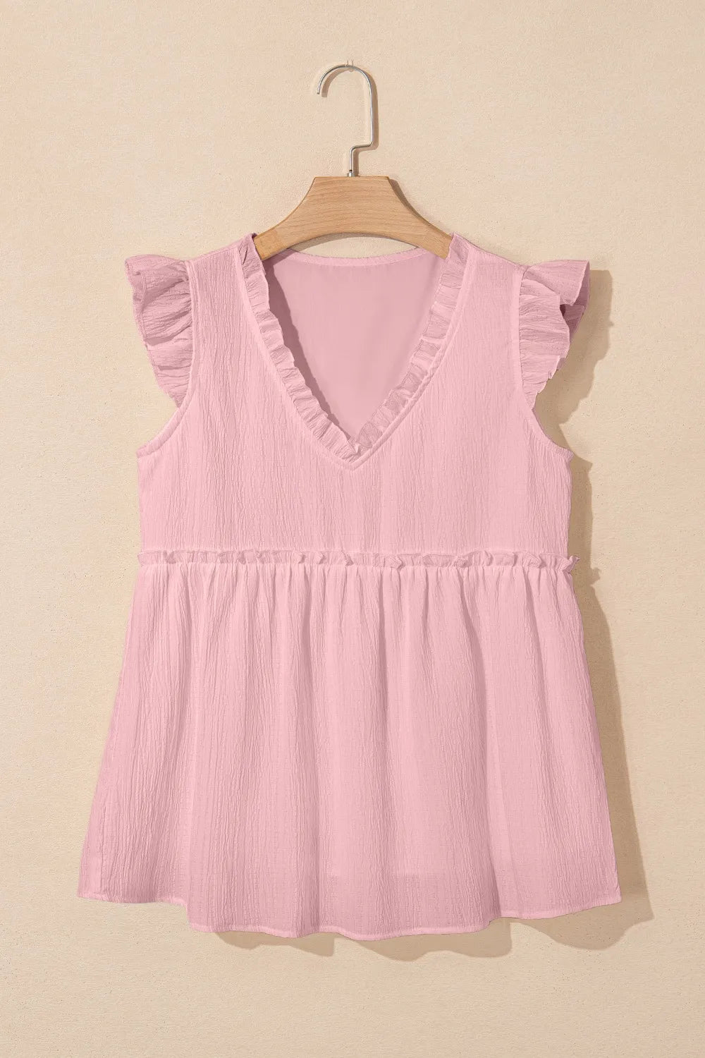 Ruffled Trim V Neck Flutter Flowy Top OutfitFlow