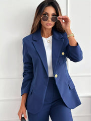 Lapel Collar One Button Blazer OutfitFlow