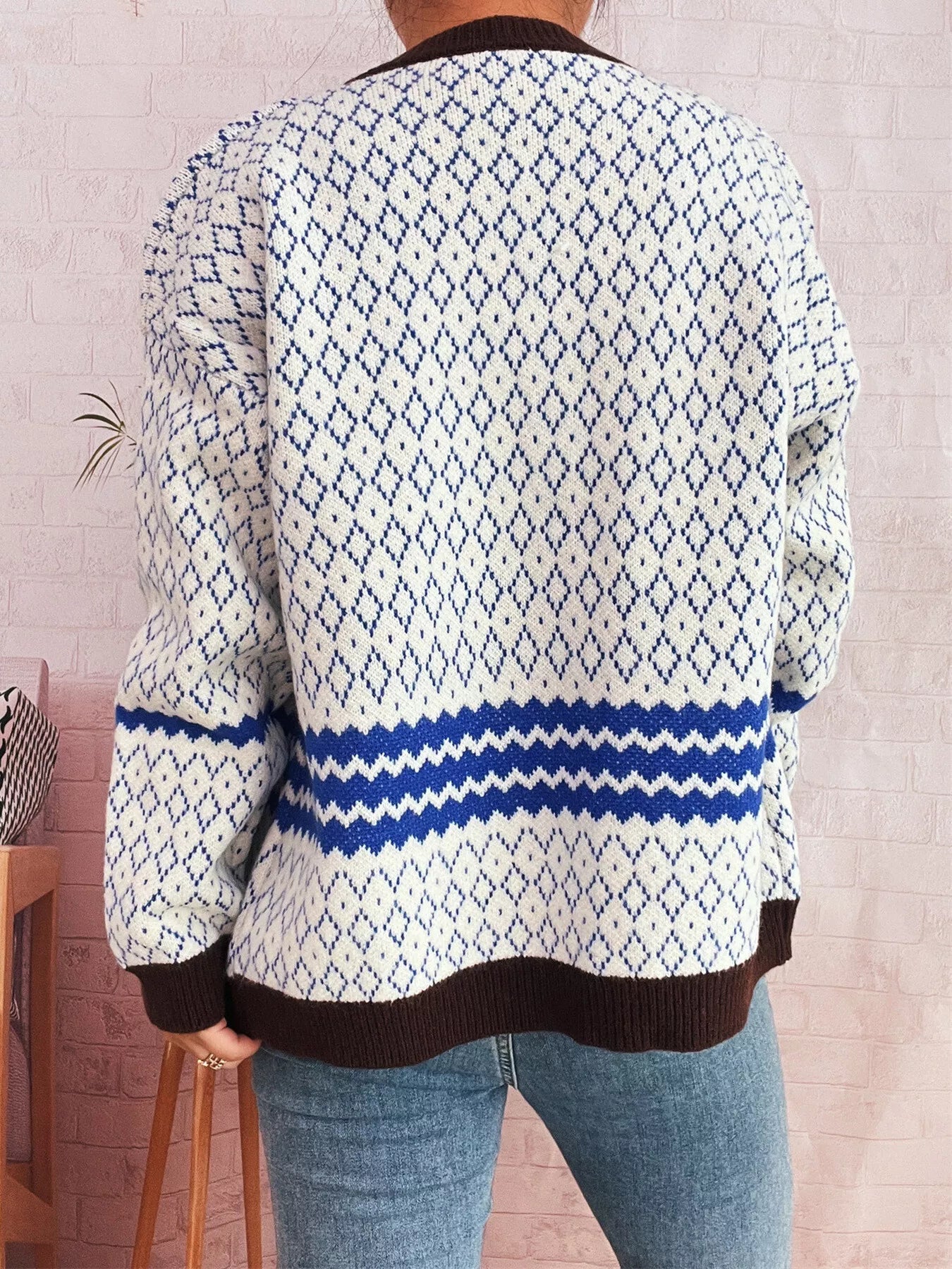 Geometric Pattern Button Up Cardigan OutfitFlow