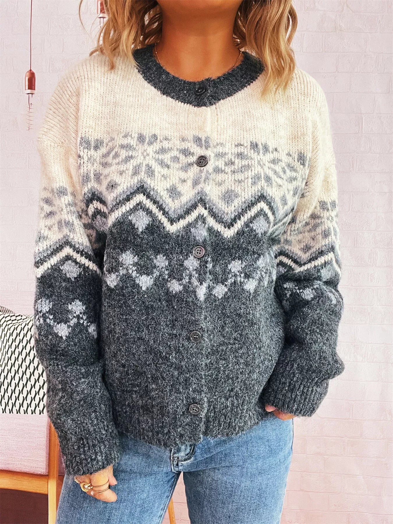 Christmas Button Up Drop Shoulder Cardigan OutfitFlow
