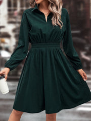 Outfit Flow - Smocked Johnny Collar Long Sleeve Dress