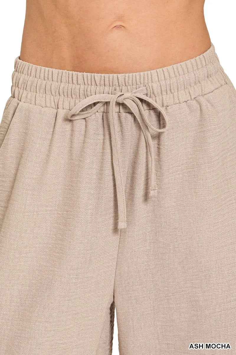 Zenana Woven Crepe Elastic Band Pants Trendsi