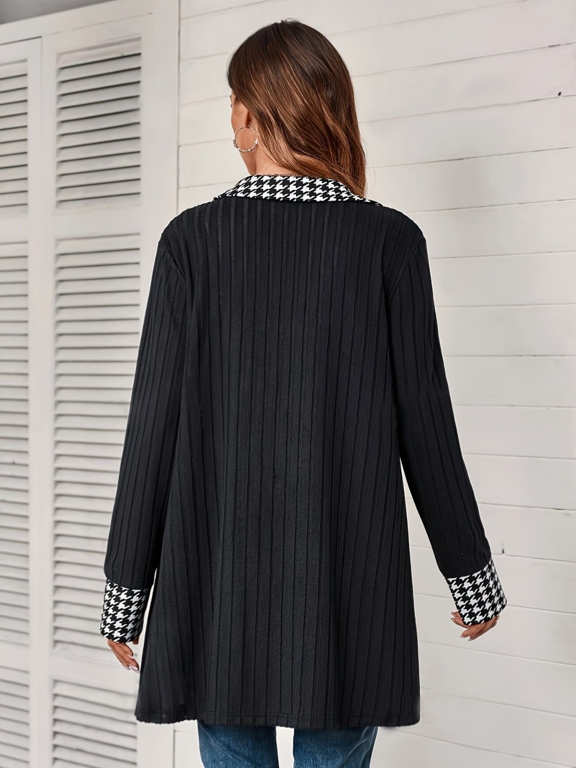 Outfit Flow - Houndstooth Button Up Long Sleeve Cardigan