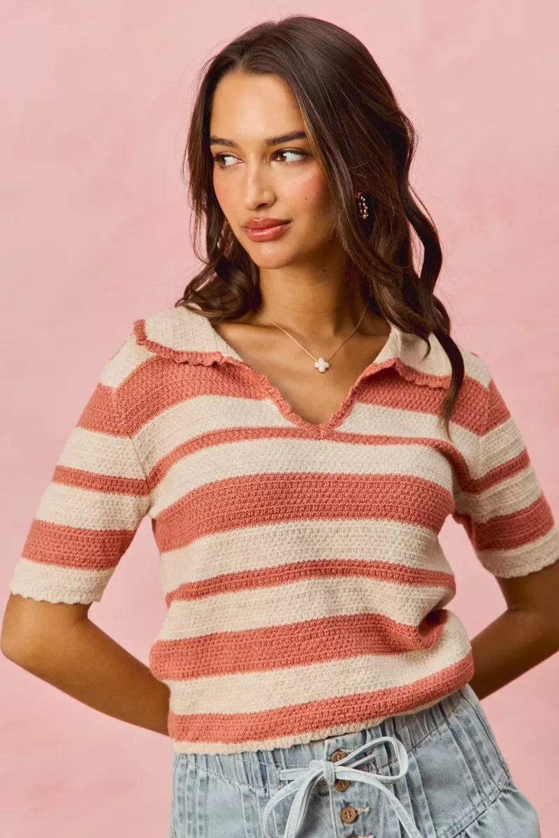 SO ME Stripe Short Sleeve Cropped Sweater OutfitFlow