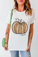 Pumpkin Round Neck Short Sleeve T-Shirt OutfitFlow