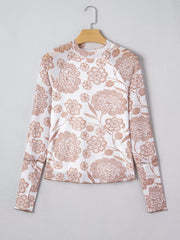 Thumbhole Long Sleeve Floral Print Mesh Top Trendsi