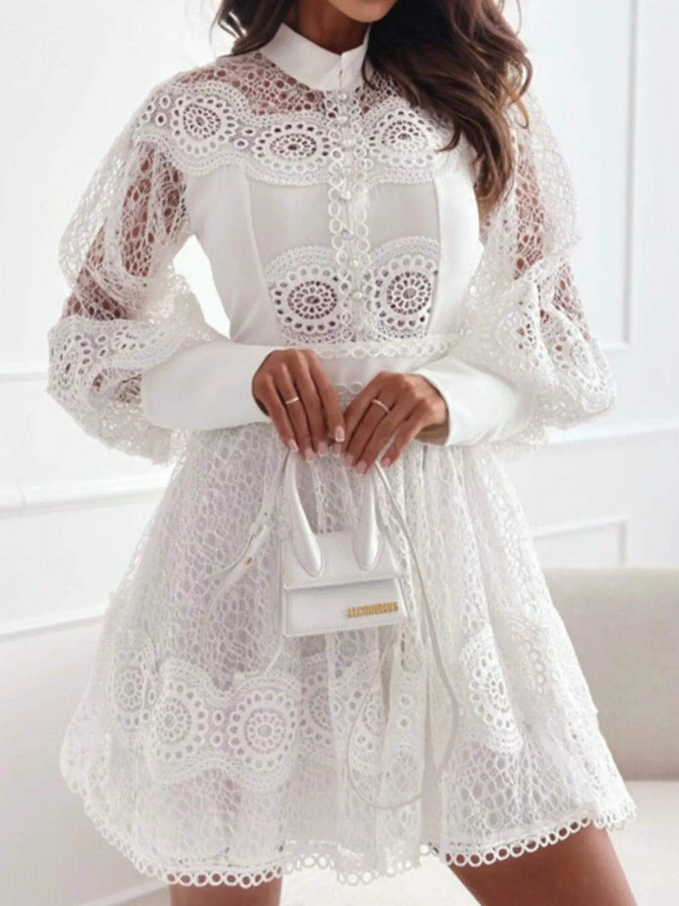 Lace Lantern Sleeve Mini Dress OutfitFlow