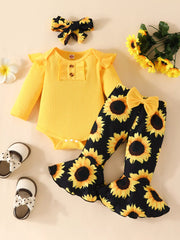 Children's Ruffled Ribbed Top and Sunflower Pants Set Yellow Trendsi