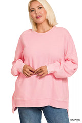 Zenana Full Size Acid Washed Double Ribbed Hi-low Sweatshirt Plus Size OutfitFlow
