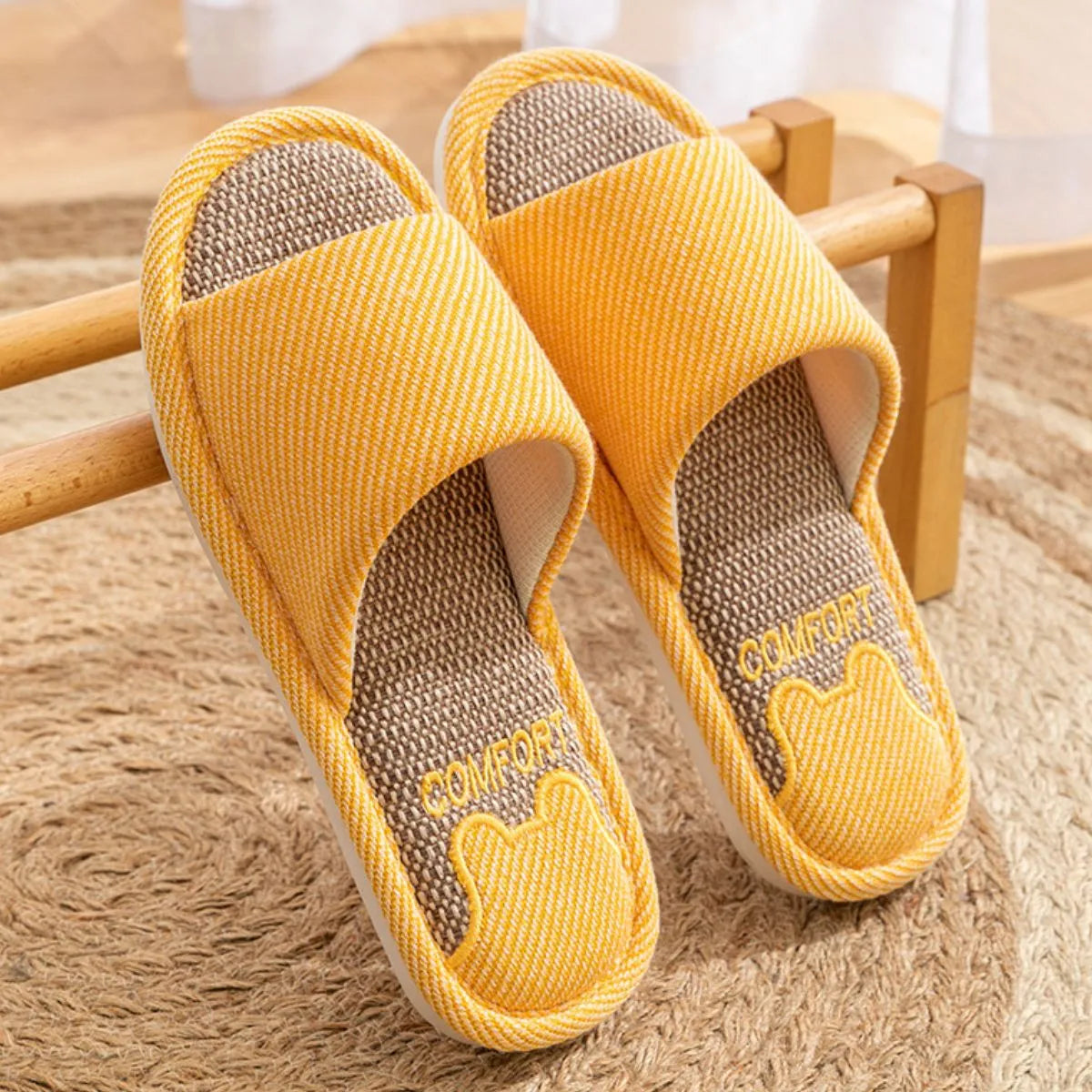 Open Toe Flats Slippers Yellow OutfitFlow
