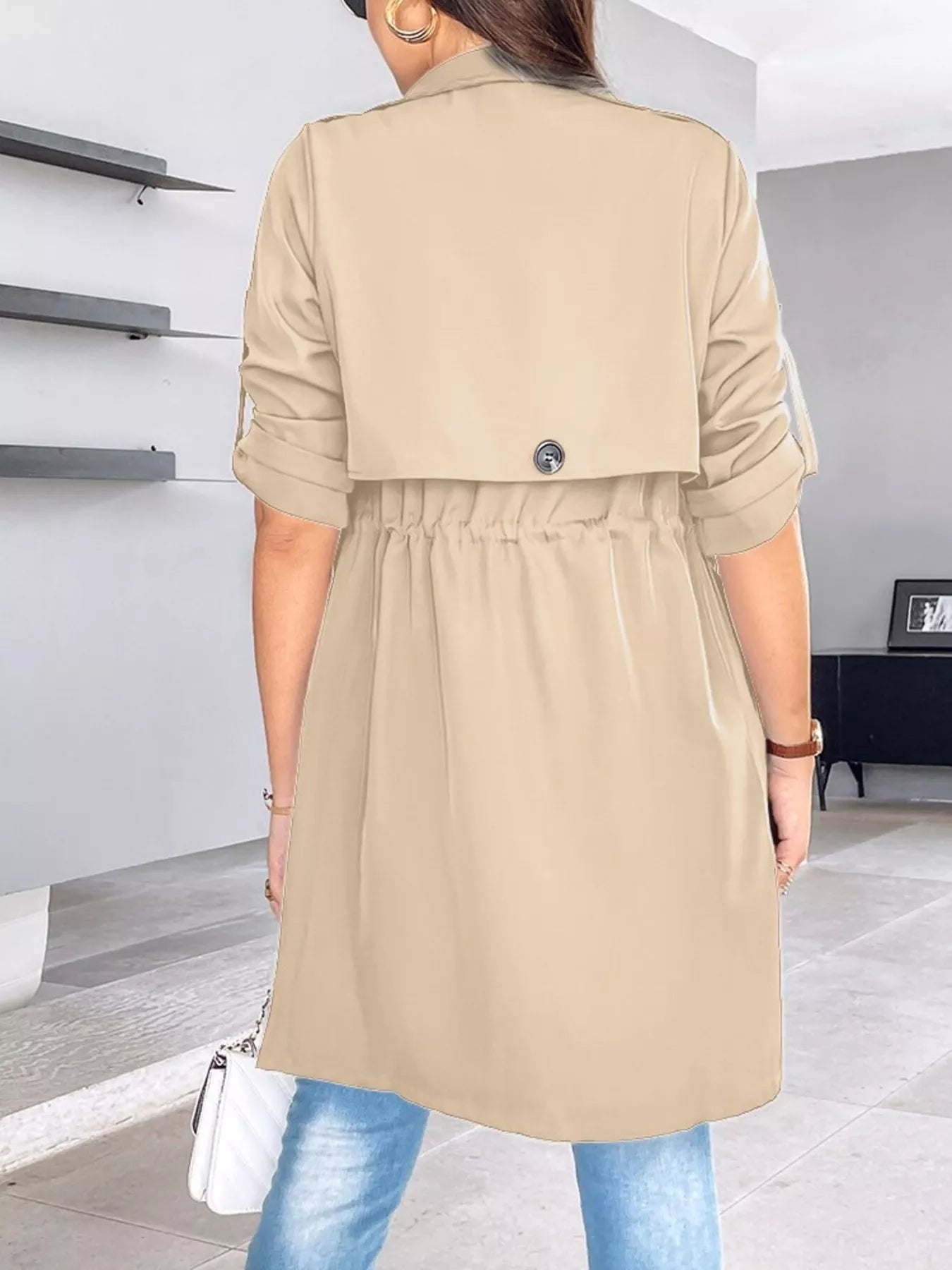 Drape Collar Lightweight Trench Coat OutfitFlow