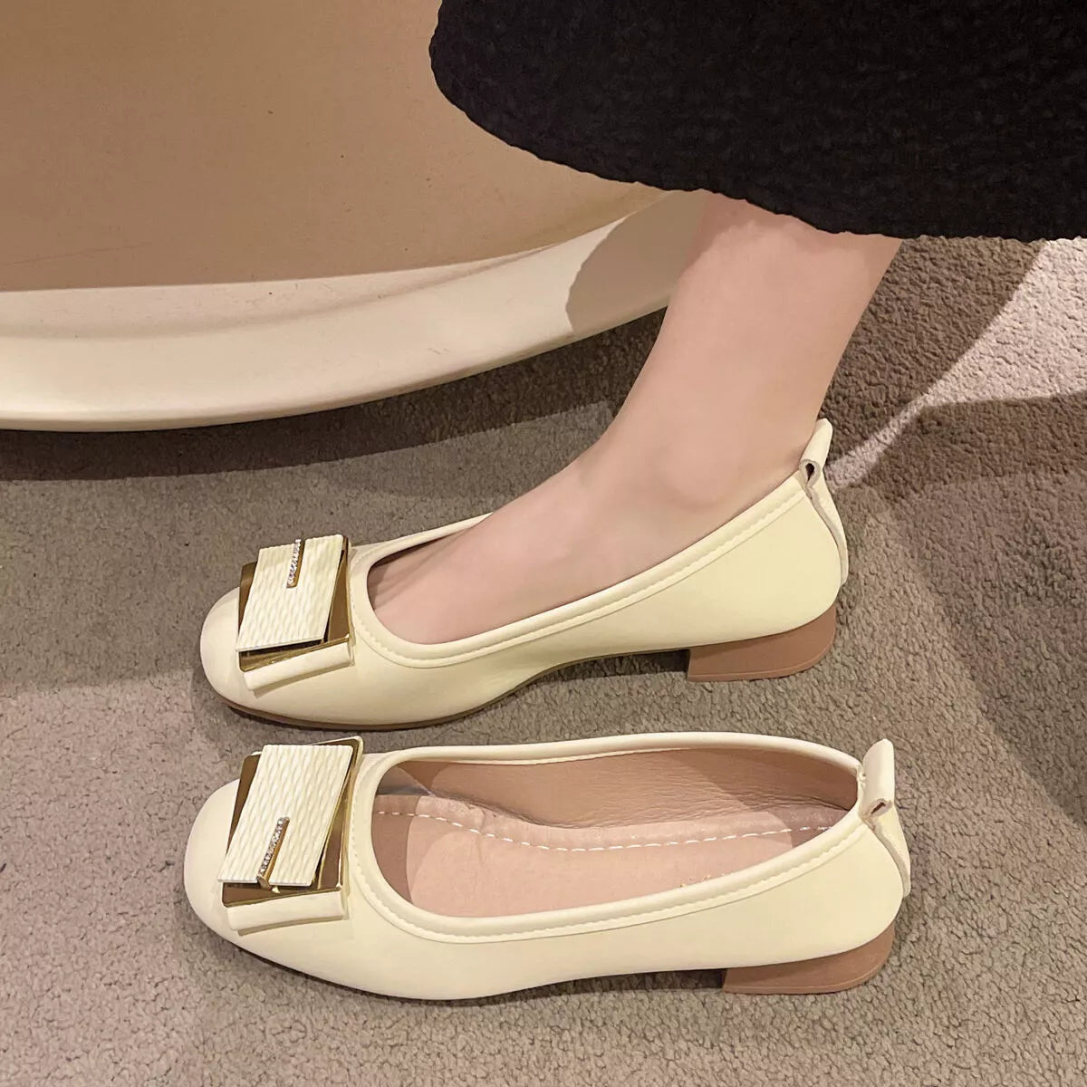 Round Toe Block Heels Slip-Ons OutfitFlow
