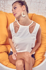 BiBi Rib Knit Shoulder Cut Out Detaied Top OutfitFlow