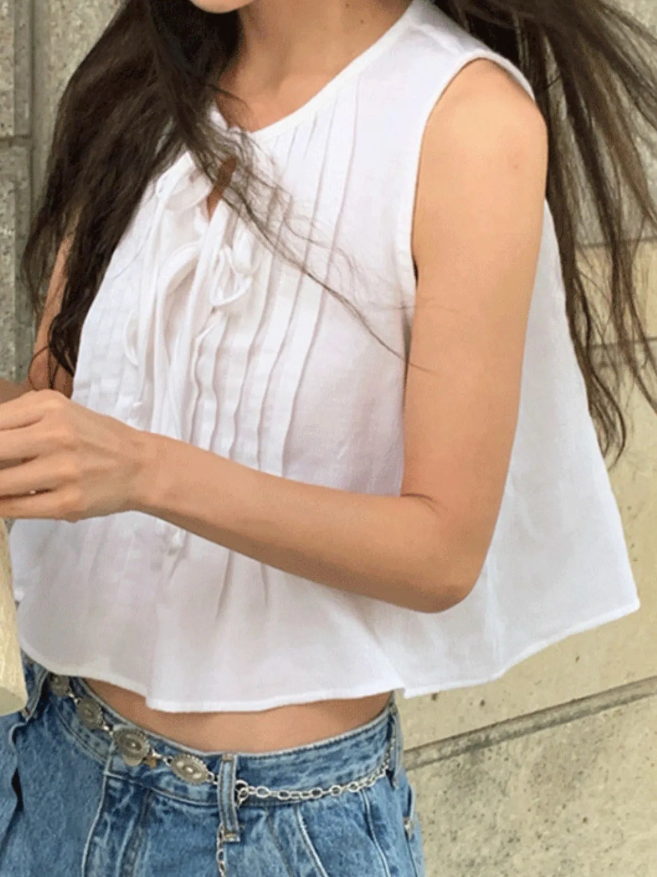 Tie-Front Sleeveless Summer Blouse OutfitFlow
