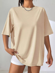 Oversized Solid Color Casual T-Shirt Apricot OutfitFlow