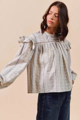 SO ME Floral Cotton Print Ruffled Long Sleeve Blouse OutfitFlow