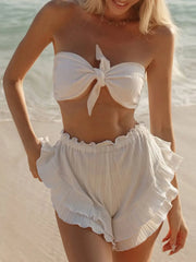 Sweetheart Neck Tube Top and Shorts Set White OutfitFlow