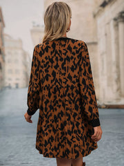 Leopard Tie Neck Long Sleeve Dress OutfitFlow