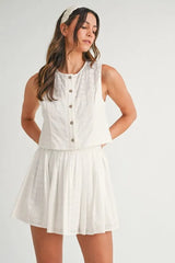 MABLE Eyelet Lace Top and Mini Skirt Set OutfitFlow