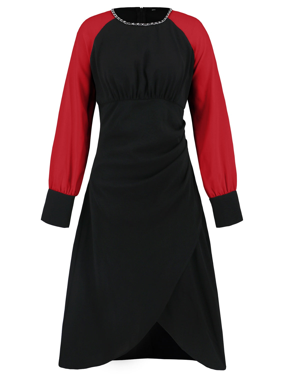 Outfit Flow - Ruched Contrast Long Sleeve Midi Dress