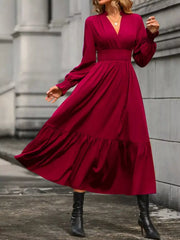 Surplice Long Sleeve Tiered Midi Dress OutfitFlow